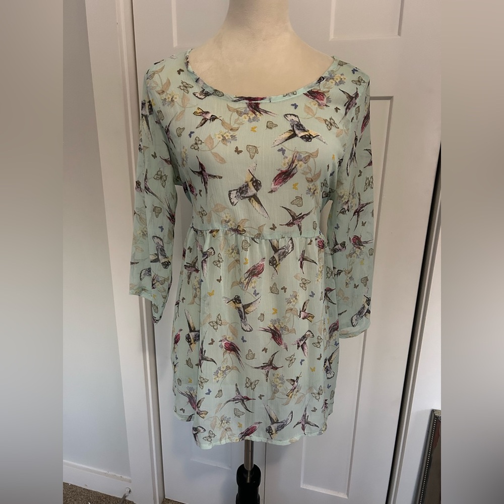 Bird Print Mint Green Tunic Top